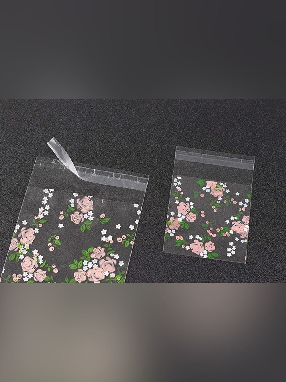 50 Clear Floral Zip Bag - Pink Rose Print - Picture 3 of 4